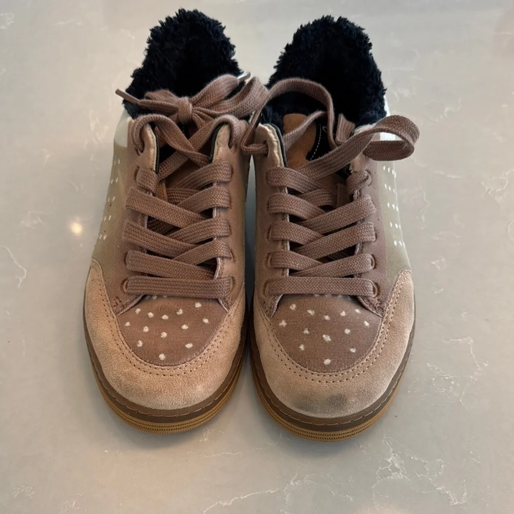 Chanel Rose Polka Dot Sneakers with Black Fur Lining - Picture 1 of 6